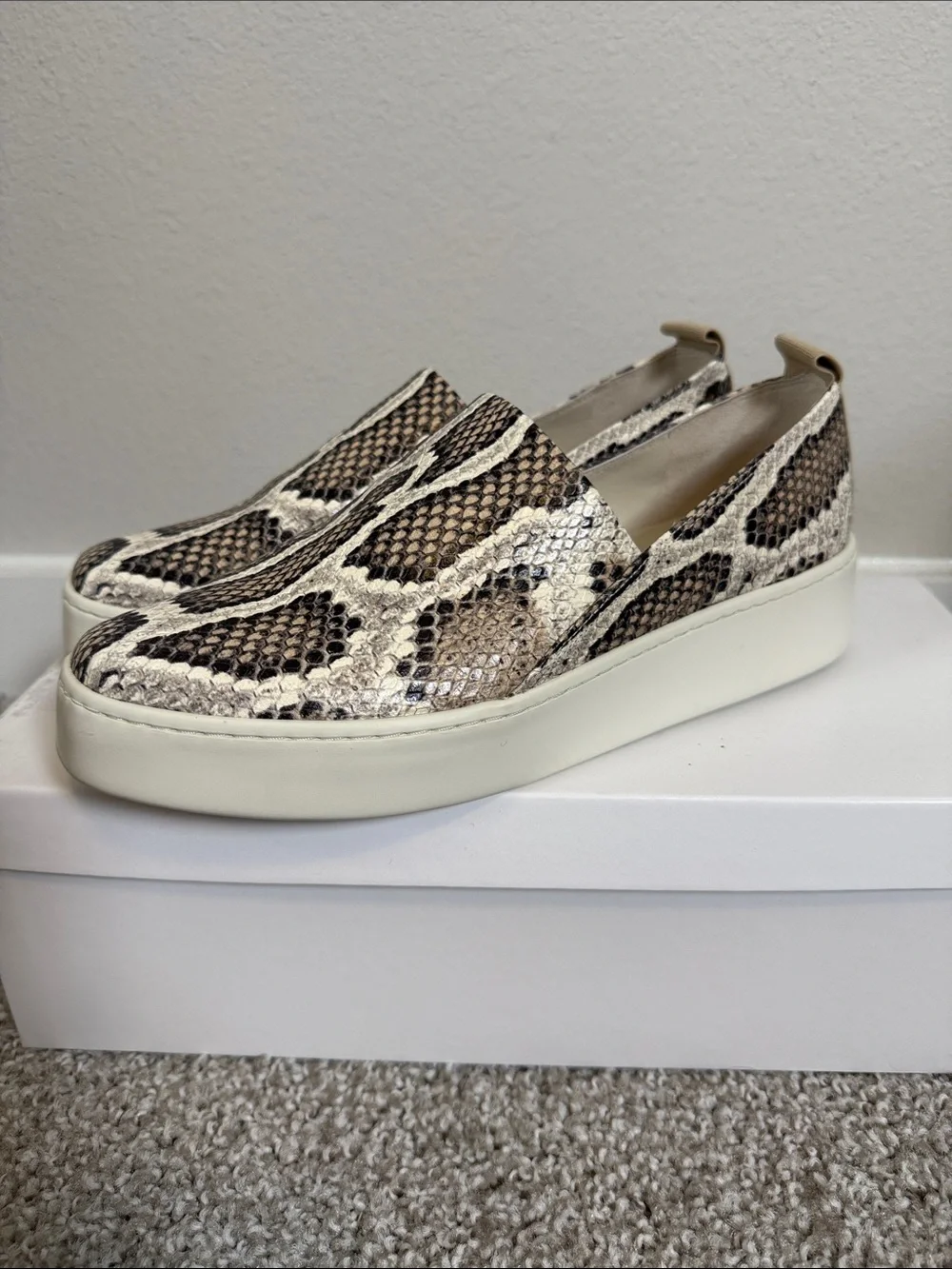 Vince Saxon 2 Snake Emboss Leather Slip On Platform Sneakers US 7 EU 37